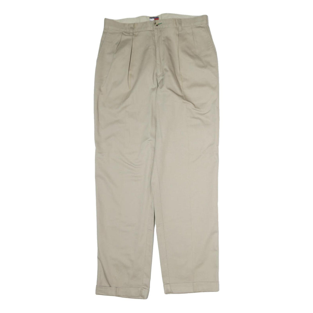 TOMMY HILFIGER Mens Cotton Beige Regular Straight Trousers W36 L34 Classic