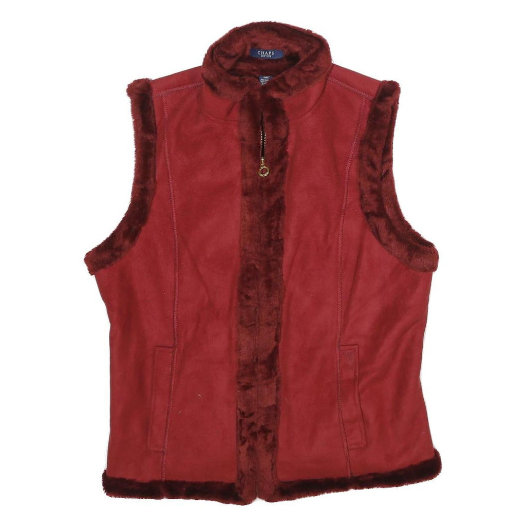 CHAPS Womens Red Faux Suede Zip Jacket L Faux Suede Plain Stylish Warm