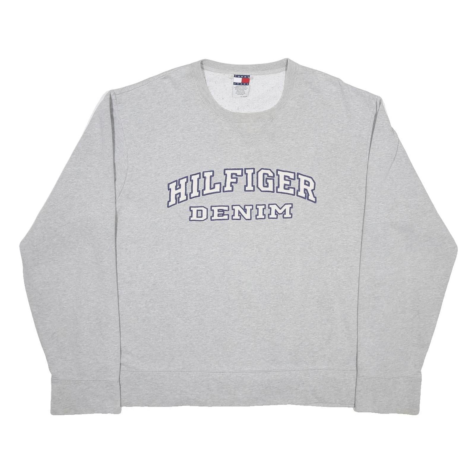 TOMMY JEANS Mens Grey Hilfiger Denim Crew Neck Sweatshirt XL Cotton Blend