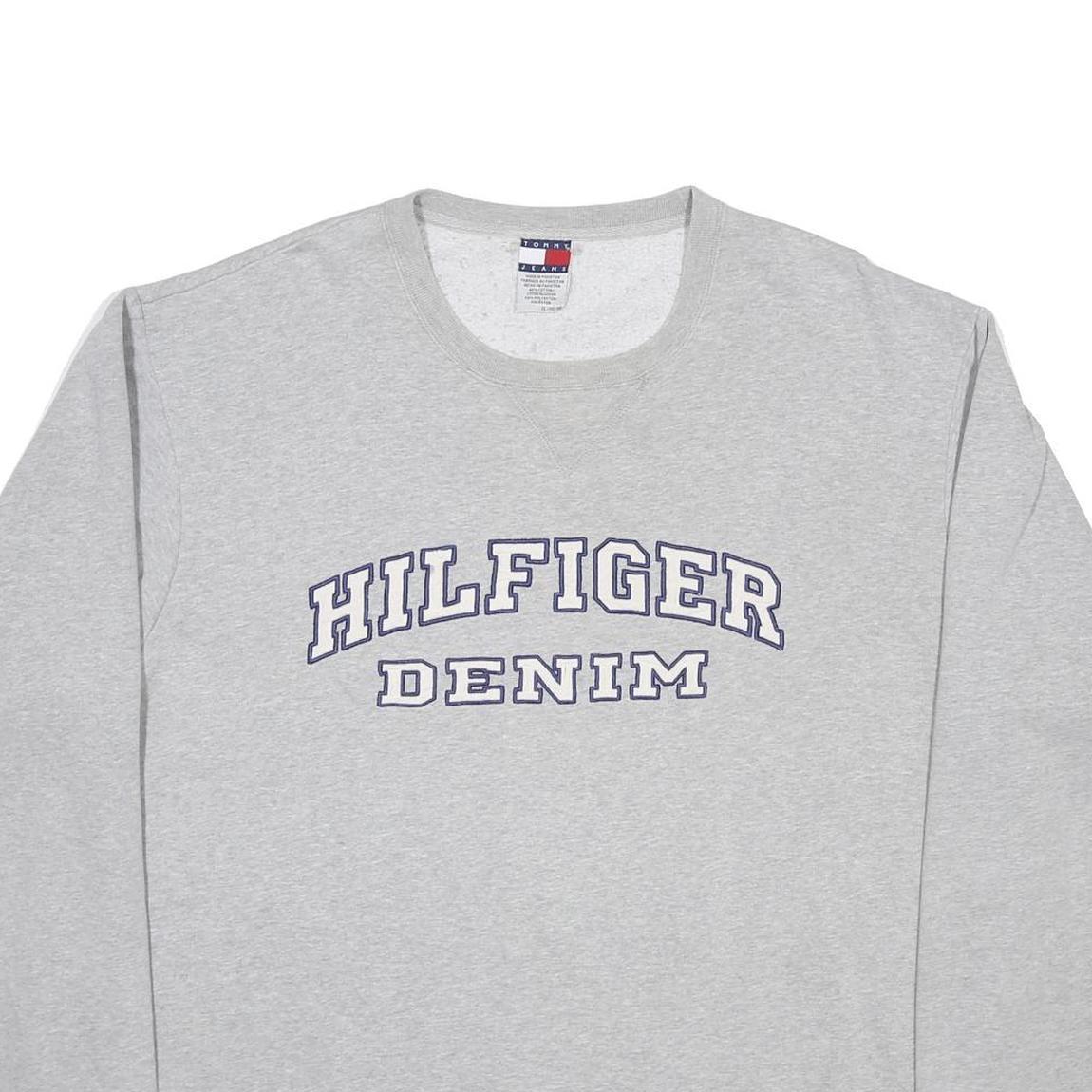 TOMMY JEANS Mens Grey Hilfiger Denim Crew Neck Sweatshirt XL Cotton Blend
