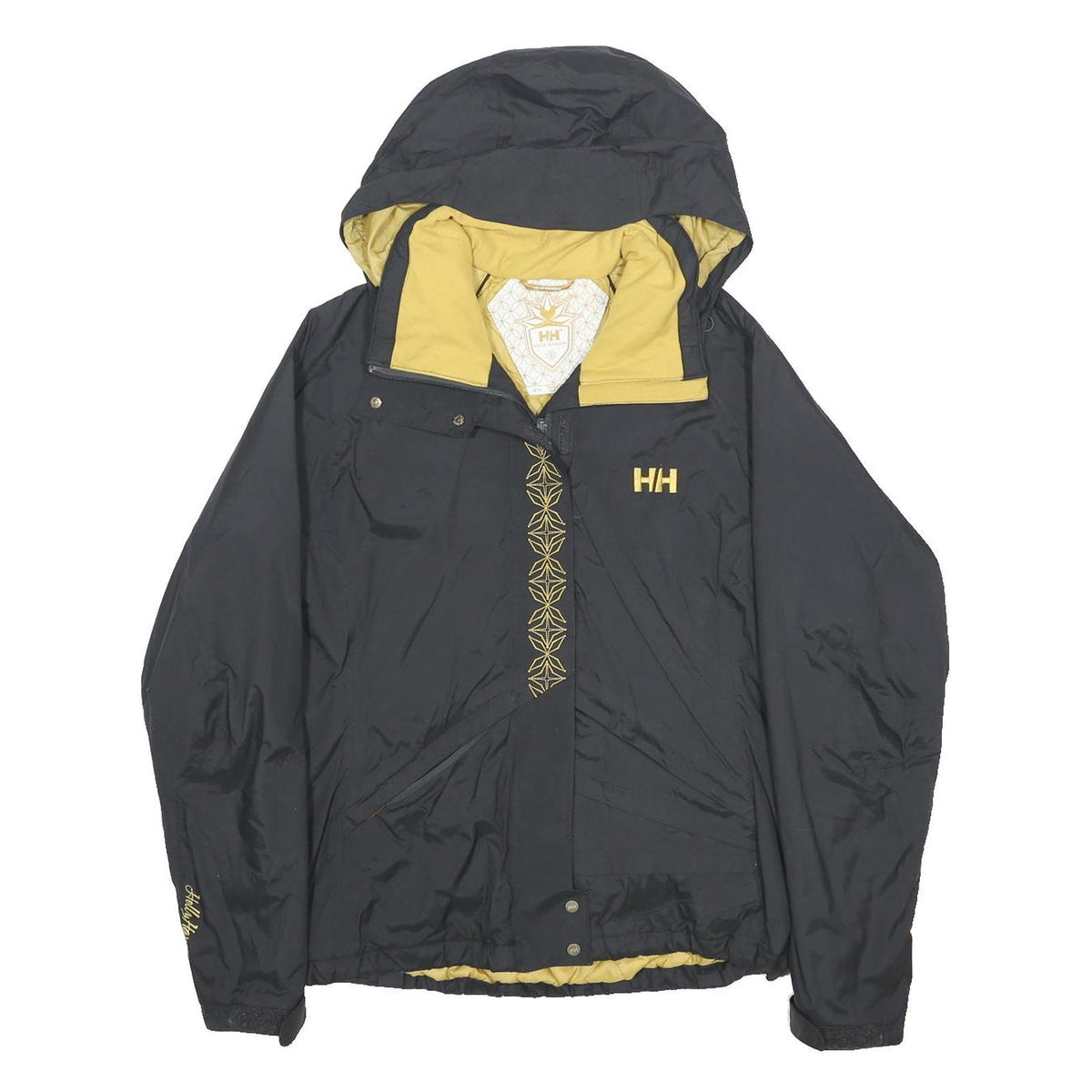 HELLY HANSEN Womens Black & Gold Outdoor Zip Jacket M Polyamide Hooded