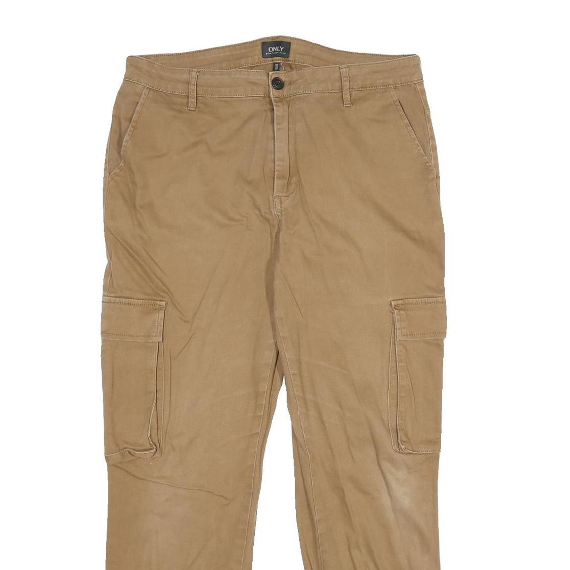 ONLY Mens Cotton Blend Beige Regular Cargo Trousers W32 L28 Zip Closure Casual