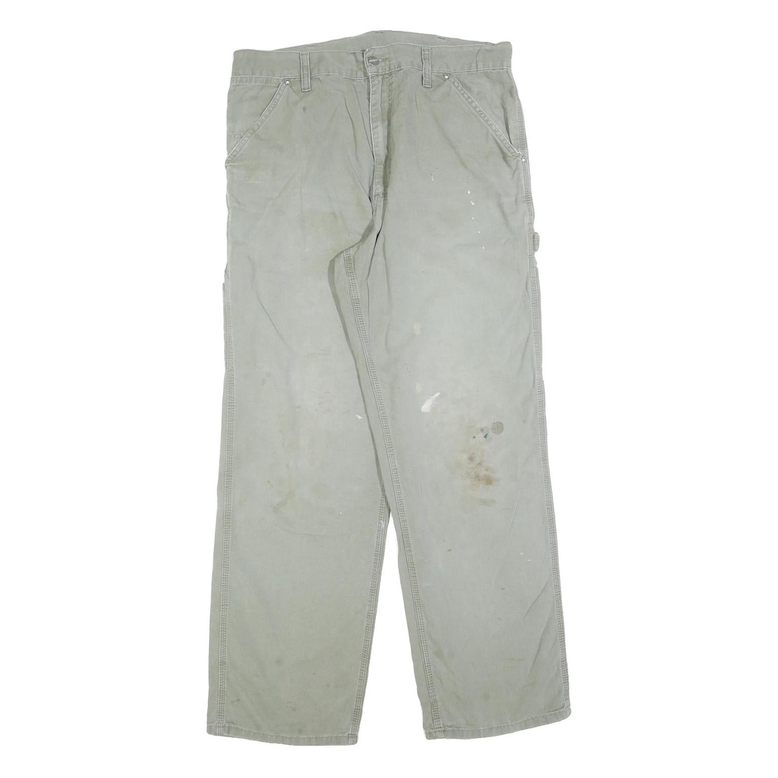 CARHARTT Mens Relaxed Fit Beige Workwear Trousers W33 L30 Cotton Blend Zip