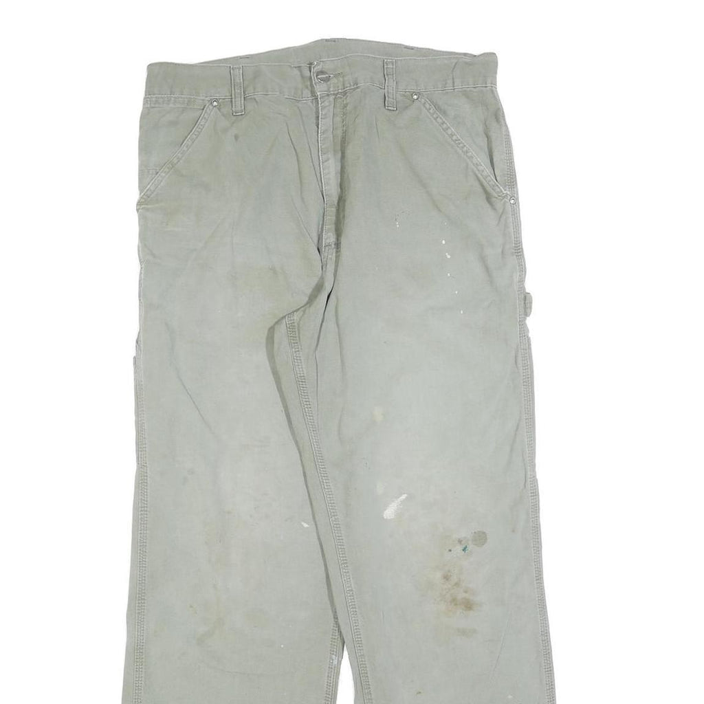 CARHARTT Mens Relaxed Fit Beige Workwear Trousers W33 L30 Cotton Blend Zip
