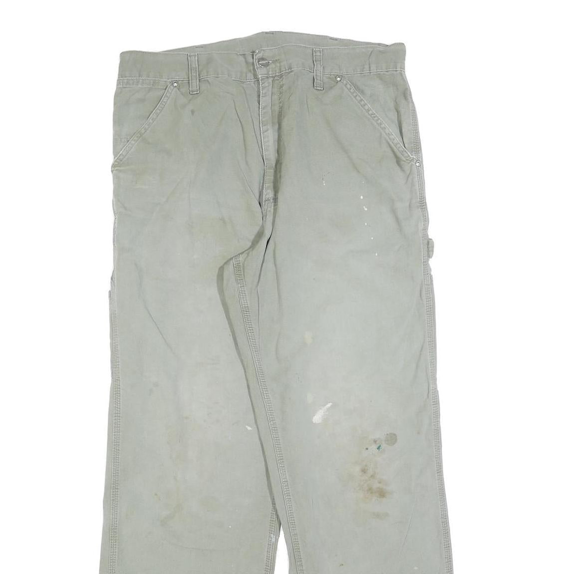 CARHARTT Mens Relaxed Fit Beige Workwear Trousers W33 L30 Cotton Blend Zip
