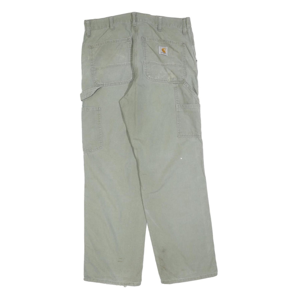 CARHARTT Mens Relaxed Fit Beige Workwear Trousers W33 L30 Cotton Blend Zip