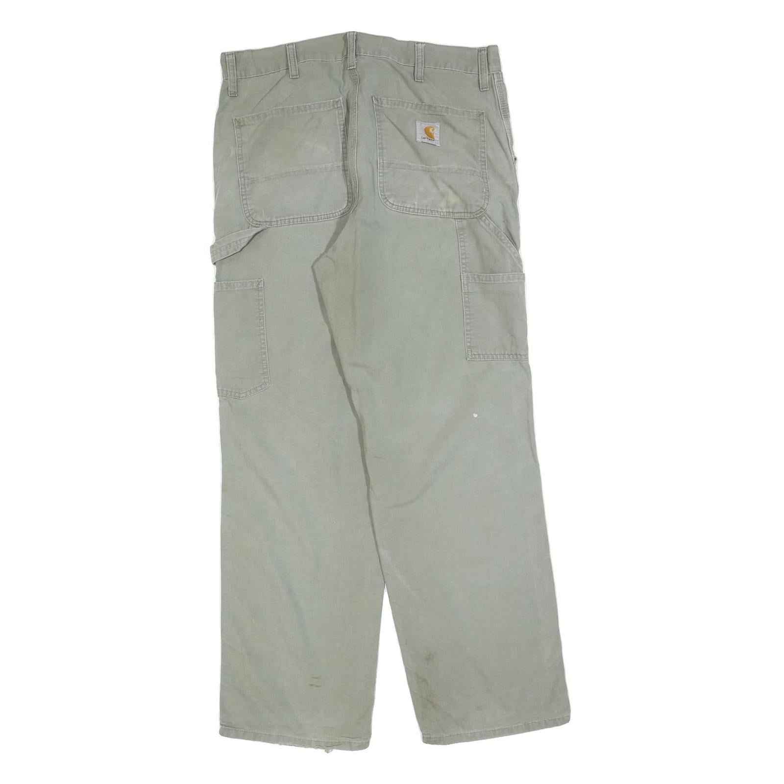 CARHARTT Mens Relaxed Fit Beige Workwear Trousers W33 L30 Cotton Blend Zip