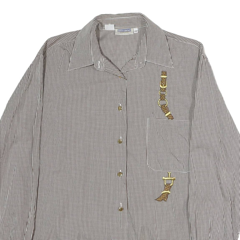 SHIRTS COMPANY Mens Brown & White Check Shirt M Cotton Blend Casual Long Sleeve