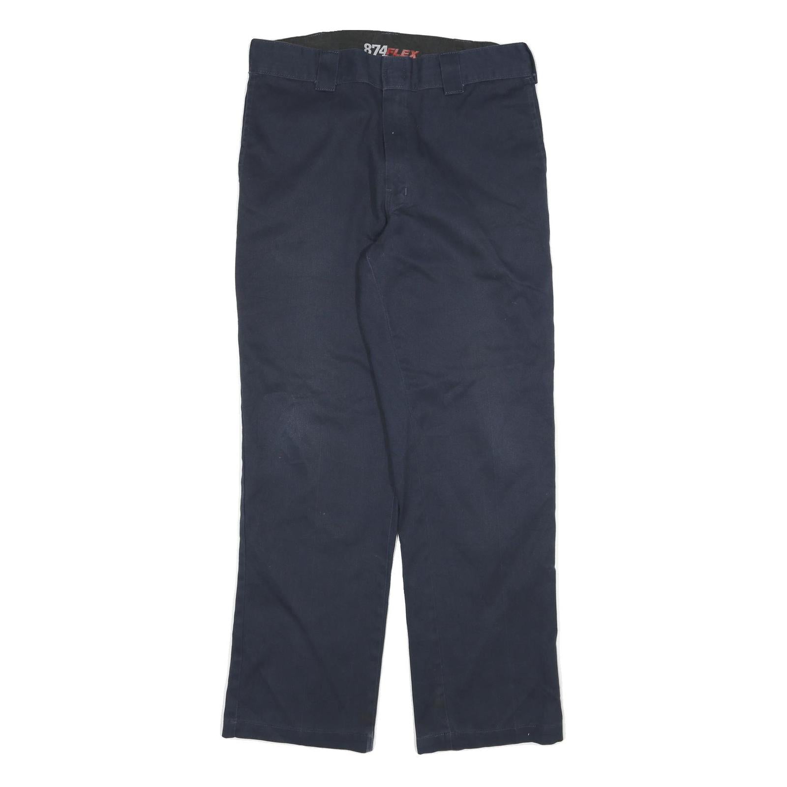 DICKIES Mens Cotton Blend Navy Regular Leg Trousers W32 L31 Zip Closure Workwear