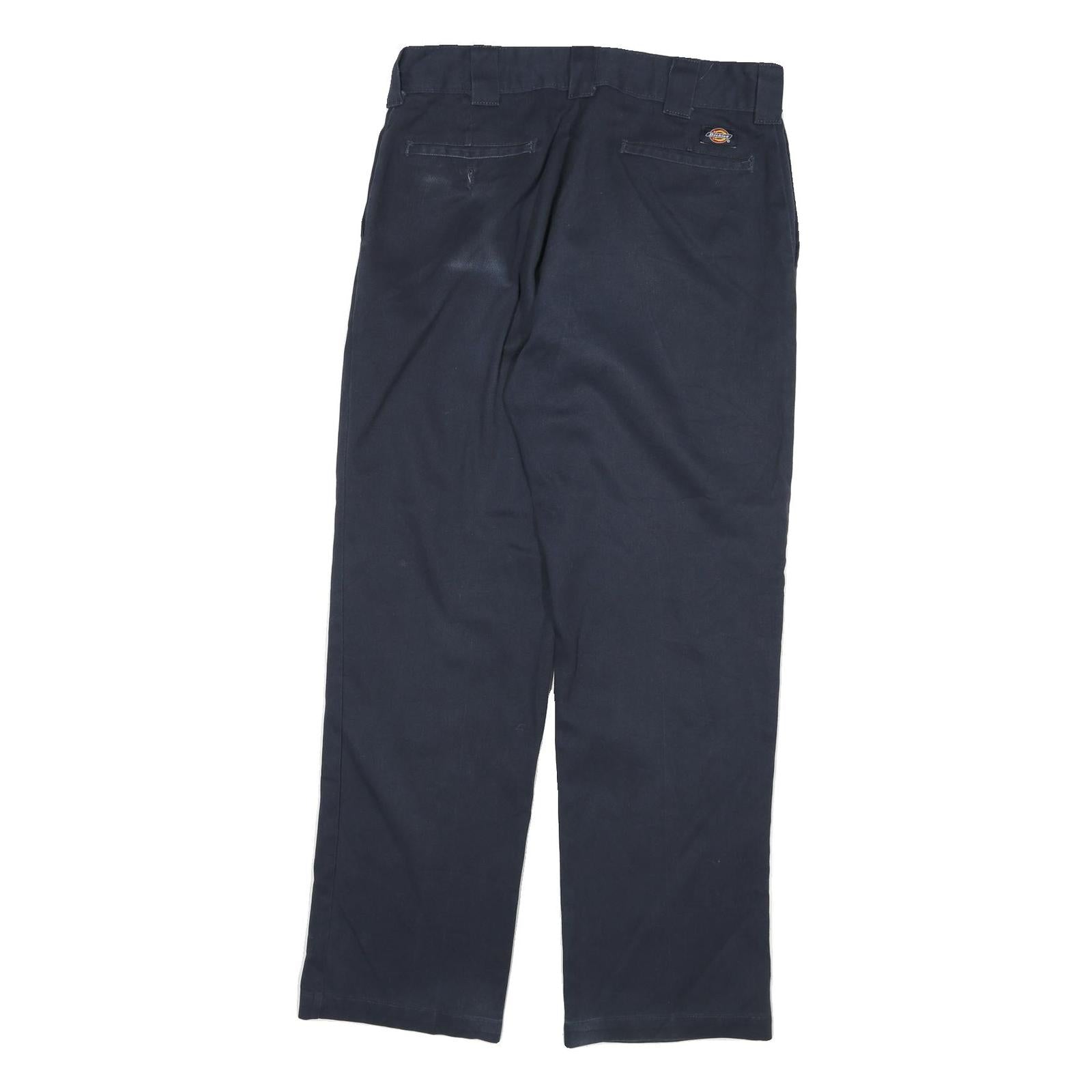 DICKIES Mens Cotton Blend Navy Regular Leg Trousers W32 L31 Zip Closure Workwear