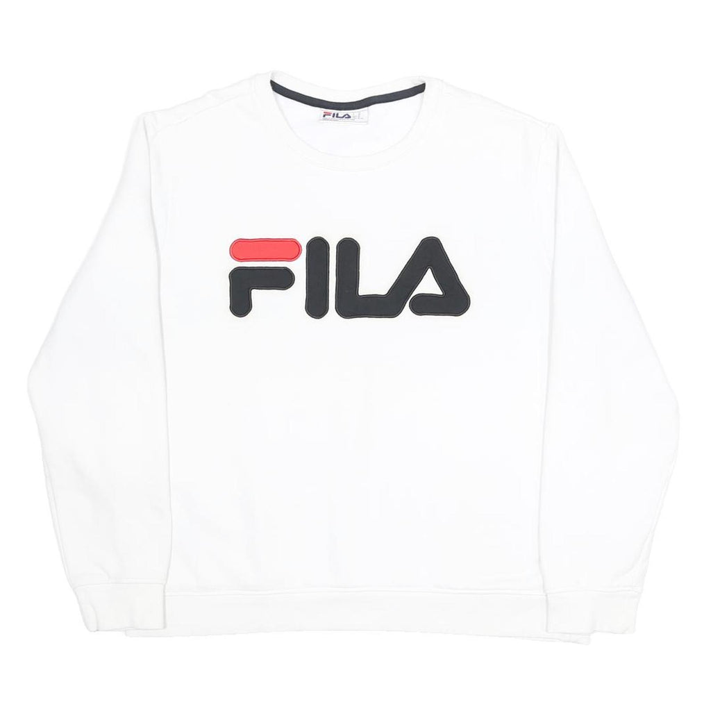FILA Womens White Black & Red Logo Crew Neck XL Sweatshirt Cotton Blend