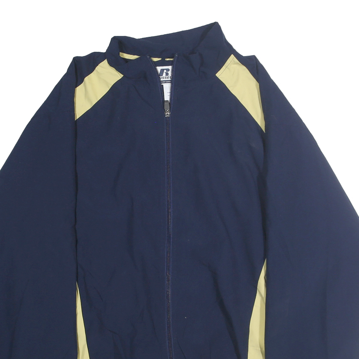 RUSSELL ATHLETIC Mens Navy & Pale Yellow Zip Jacket L Polyester Sportswear