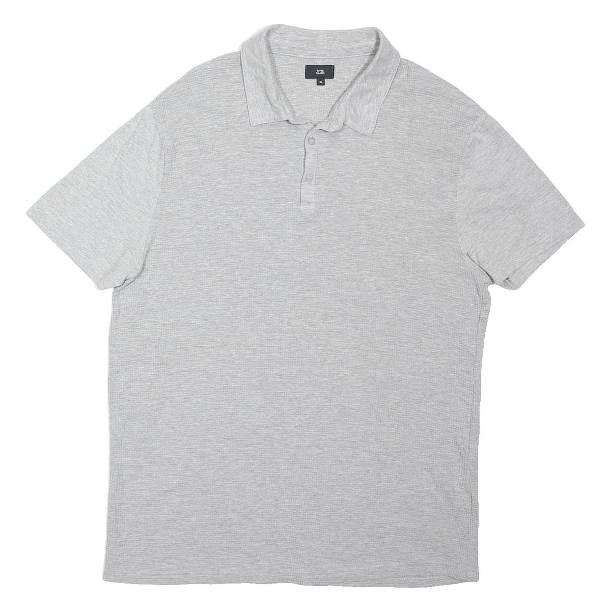 RIVER ISLAND Mens Grey Short Sleeve Polo Shirt XL Plain Cotton Blend Casual