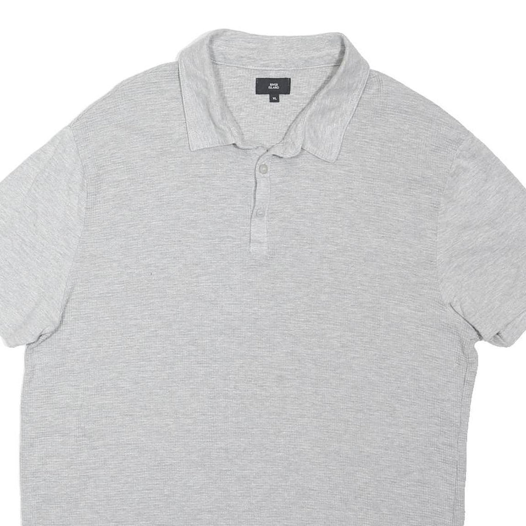 RIVER ISLAND Mens Grey Short Sleeve Polo Shirt XL Plain Cotton Blend Casual