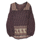 ZARA Womens Blue & Beige Printed Top Long Sleeve V-Neck XS Stylish Pattern