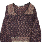 ZARA Womens Blue & Beige Printed Top Long Sleeve V-Neck XS Stylish Pattern