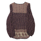 ZARA Womens Blue & Beige Printed Top Long Sleeve V-Neck XS Stylish Pattern