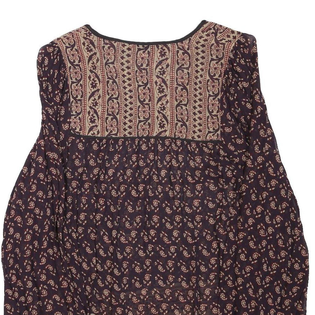 ZARA Womens Blue & Beige Printed Top Long Sleeve V-Neck XS Stylish Pattern