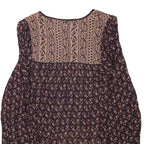 ZARA Womens Blue & Beige Printed Top Long Sleeve V-Neck XS Stylish Pattern