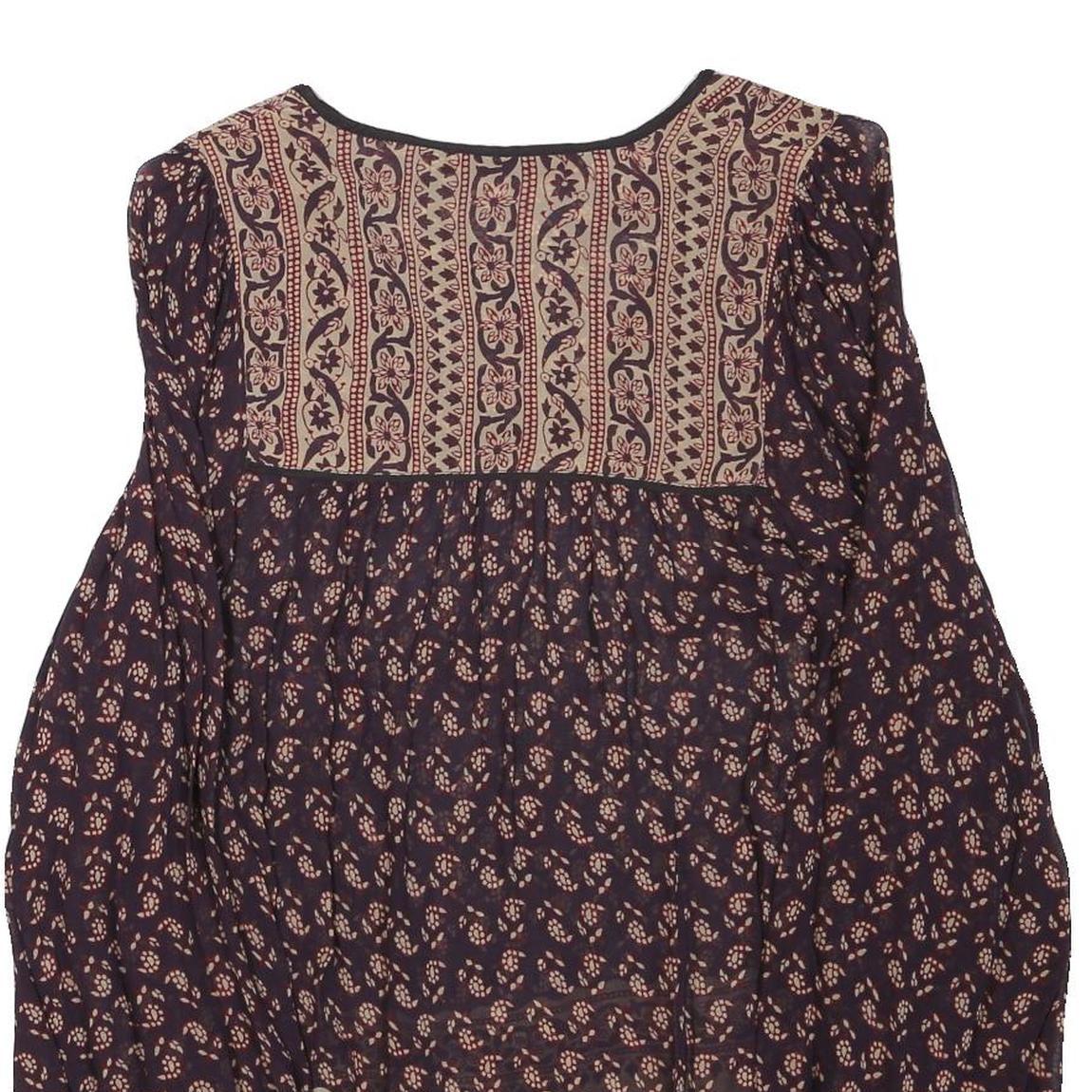 ZARA Womens Blue & Beige Printed Top Long Sleeve V-Neck XS Stylish Pattern