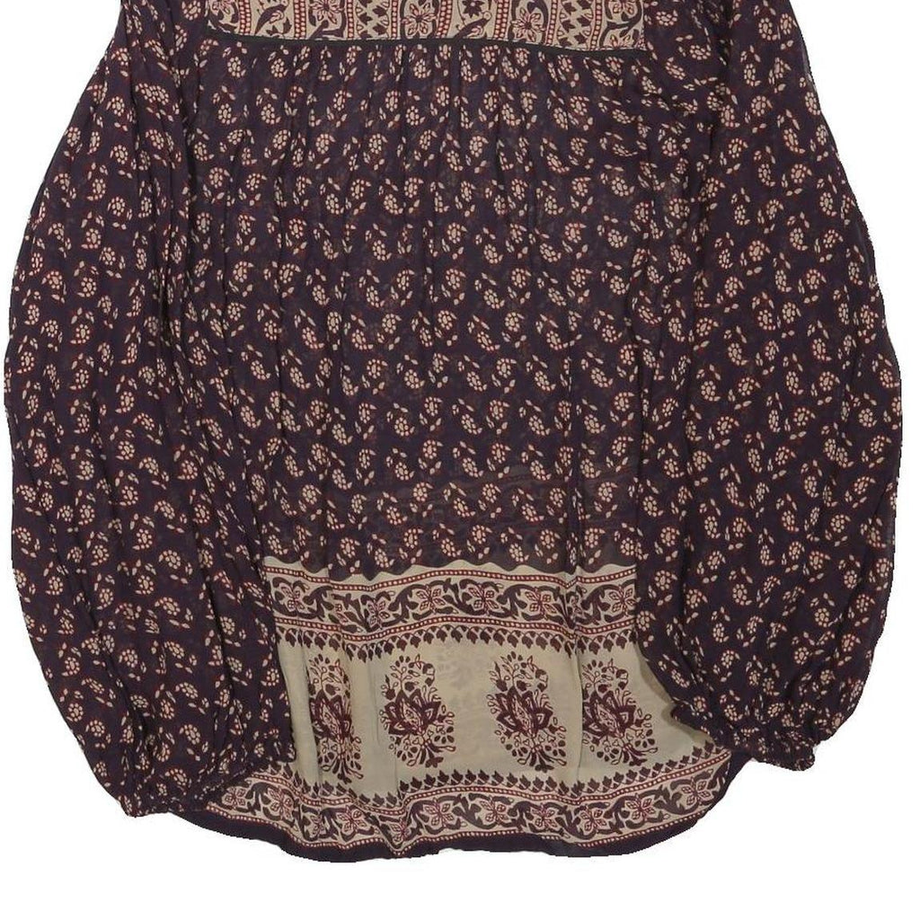 ZARA Womens Blue & Beige Printed Top Long Sleeve V-Neck XS Stylish Pattern