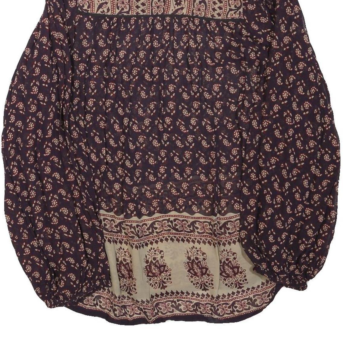 ZARA Womens Blue & Beige Printed Top Long Sleeve V-Neck XS Stylish Pattern