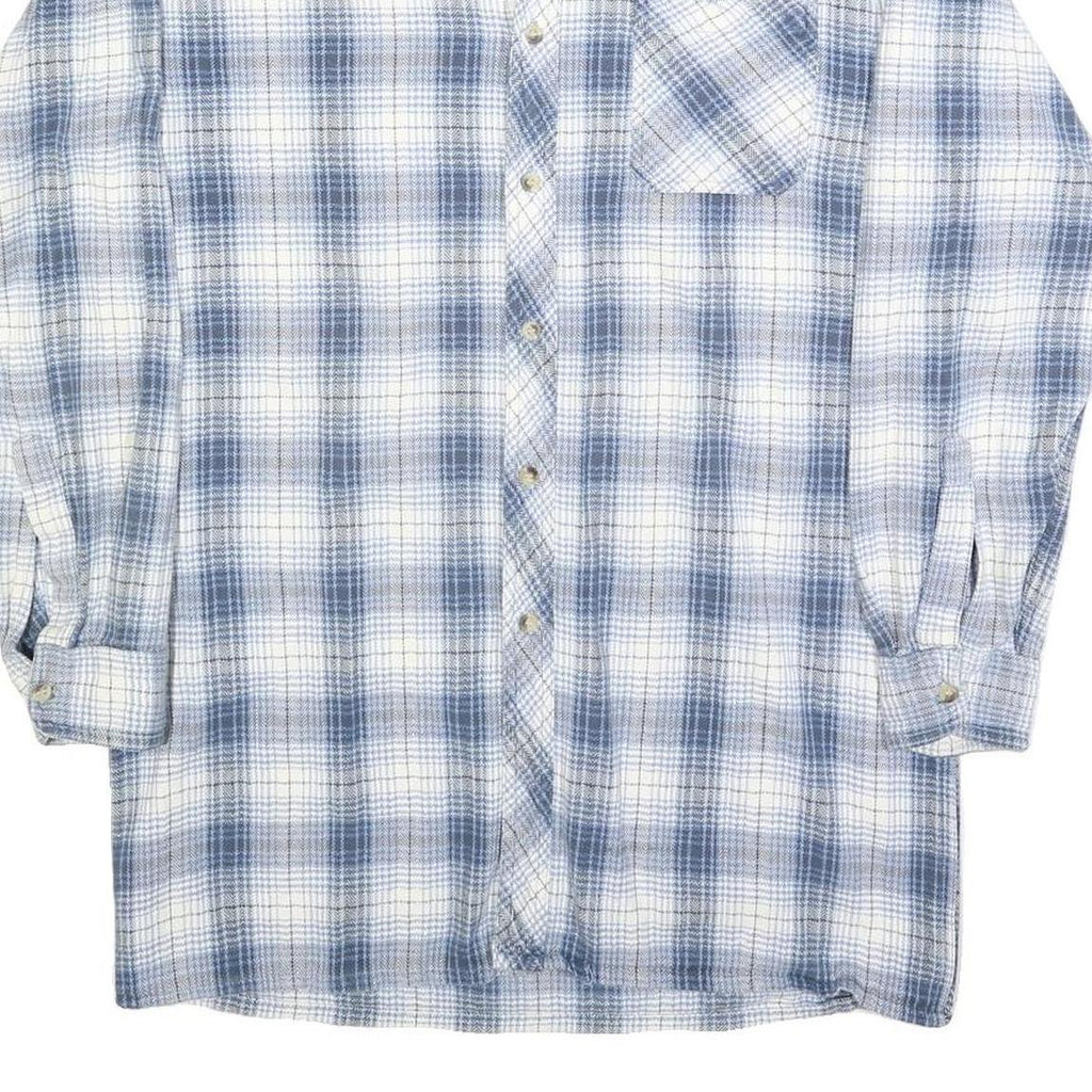 BREMO Mens Blue & White Check Shirt L Casual Cotton Blend Long Sleeve