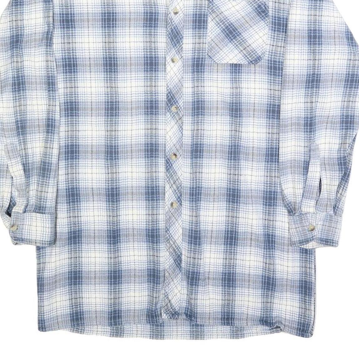 BREMO Mens Blue & White Check Shirt L Casual Cotton Blend Long Sleeve