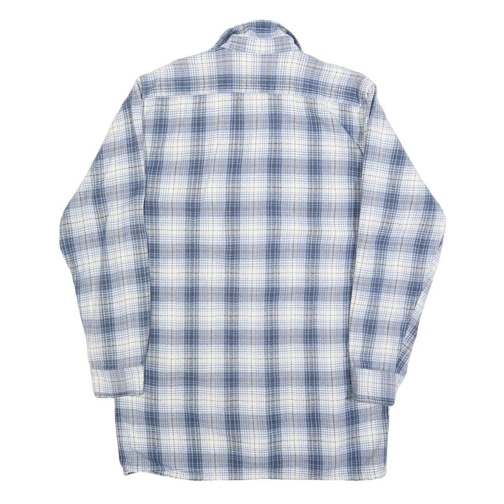 BREMO Mens Blue & White Check Shirt L Casual Cotton Blend Long Sleeve