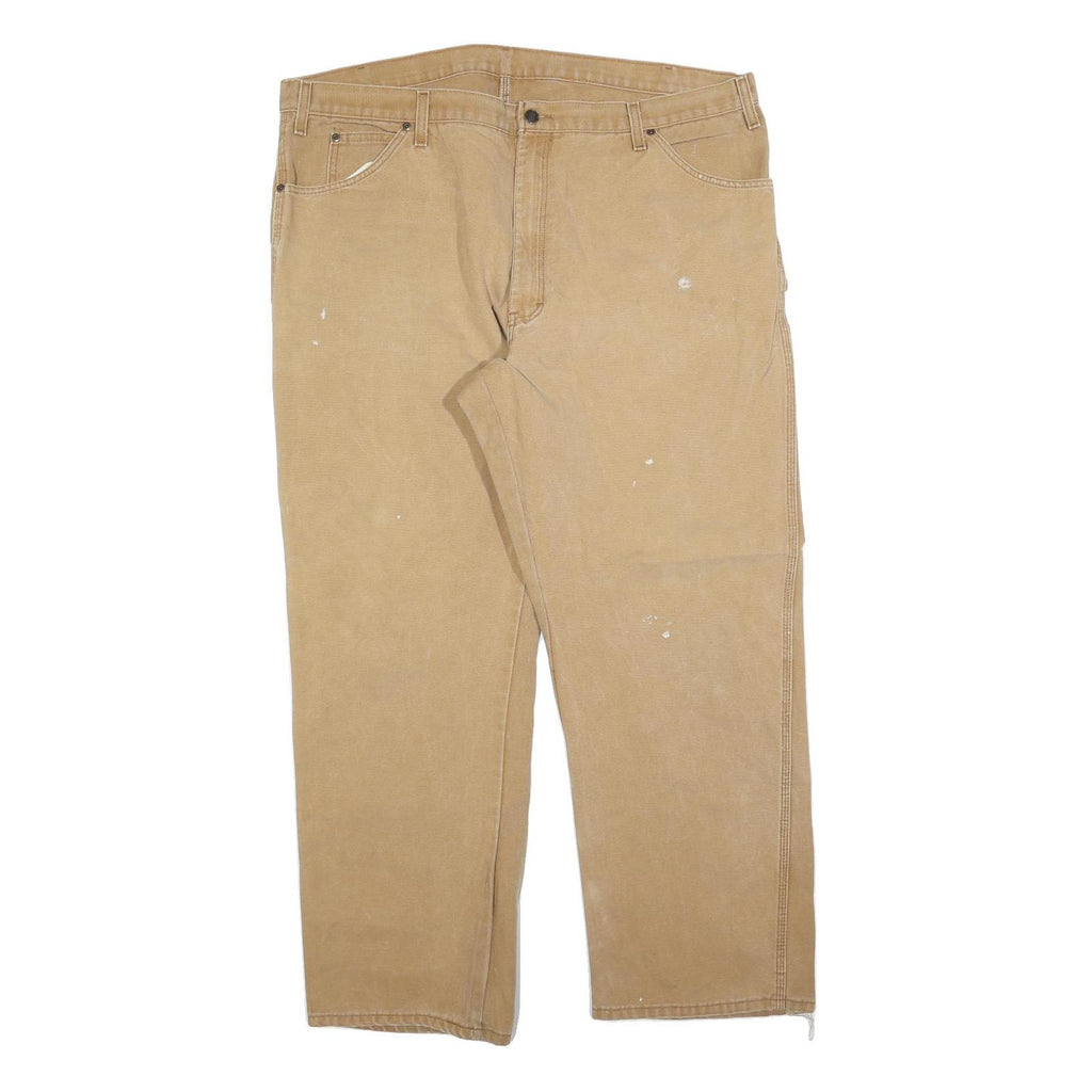 DICKIES Mens Jeans Beige Relaxed Loose Denim W44 L32 Workwear Utility Zip