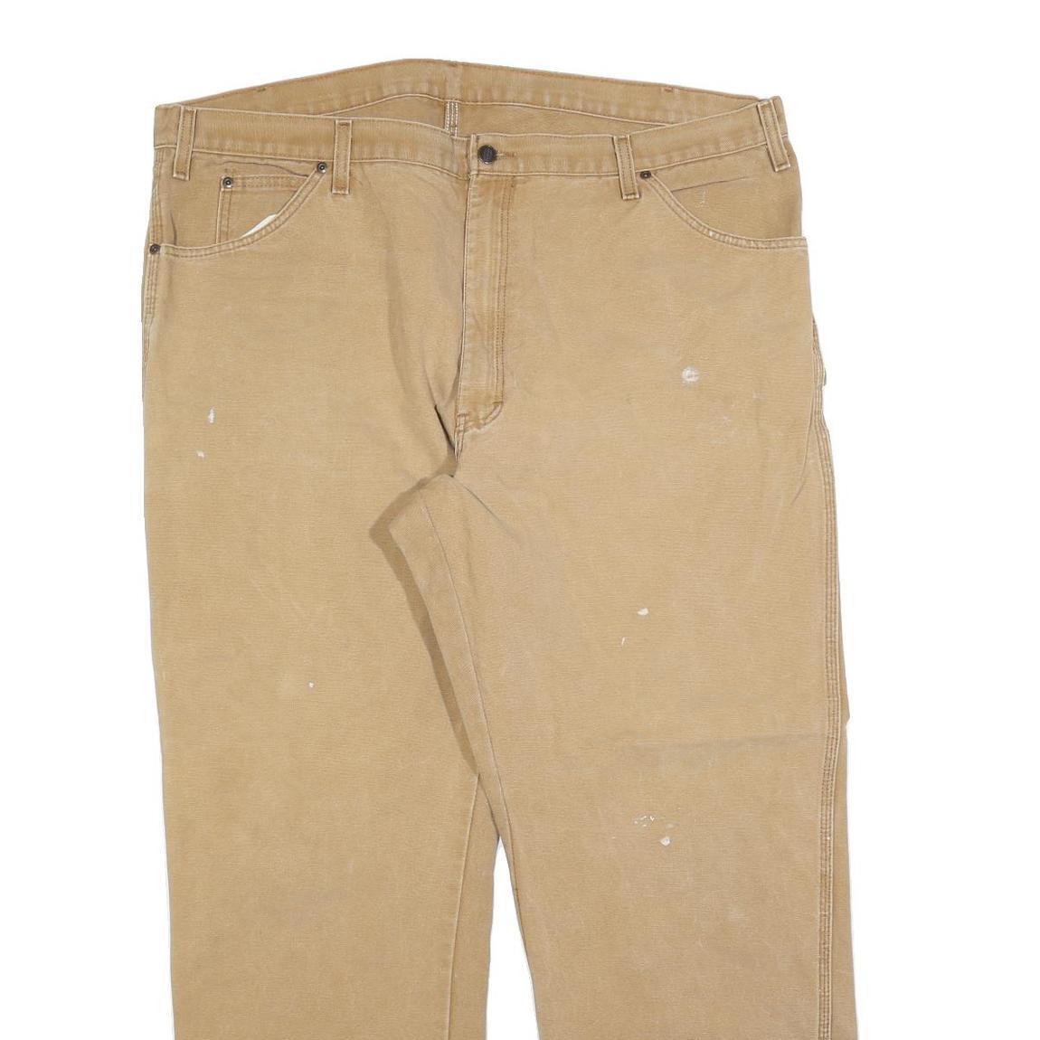 DICKIES Mens Jeans Beige Relaxed Loose Denim W44 L32 Workwear Utility Zip