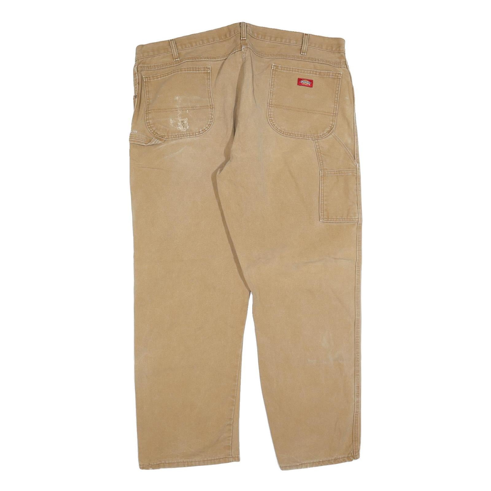 DICKIES Mens Jeans Beige Relaxed Loose Denim W44 L32 Workwear Utility Zip