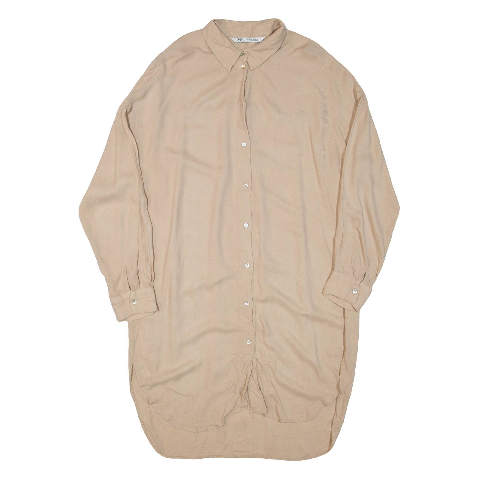 ZARA Womens Shirt Dress Beige Long Sleeve Short S
