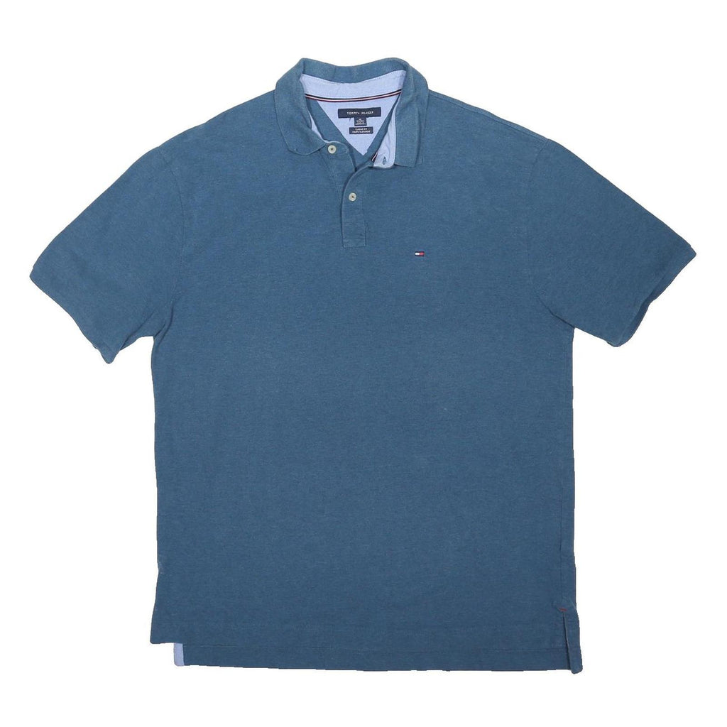 TOMMY HILFIGER Mens Blue Short Sleeve Plain XL Cotton Blend Polo Shirt Casual