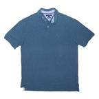 TOMMY HILFIGER Mens Blue Short Sleeve Plain XL Cotton Blend Polo Shirt Casual