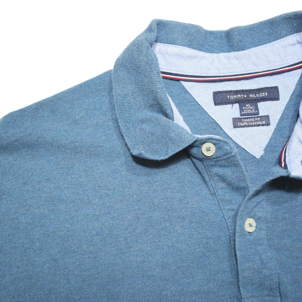 TOMMY HILFIGER Mens Blue Short Sleeve Plain XL Cotton Blend Polo Shirt Casual