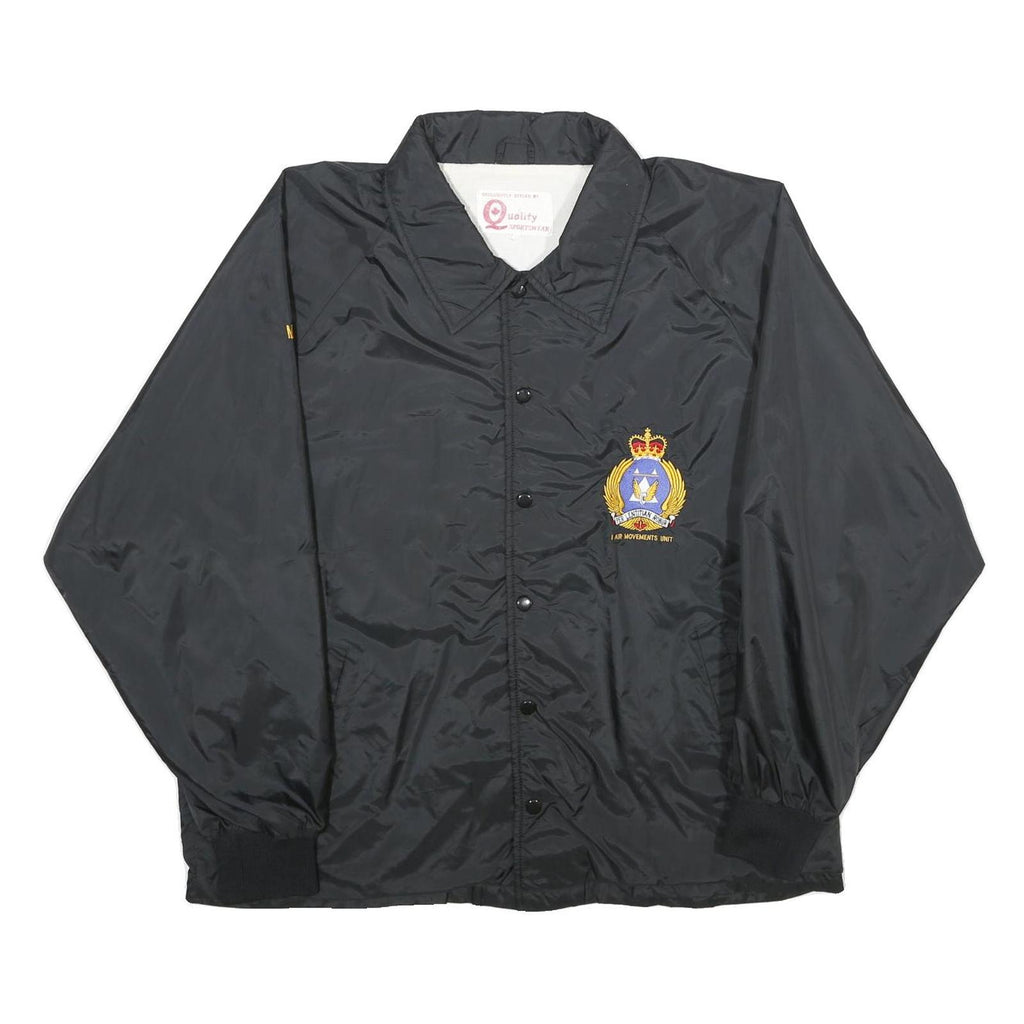 QUALITY SPORTSWEAR Mens Black Nylon Button Jacket L Plain Casual Lightweight