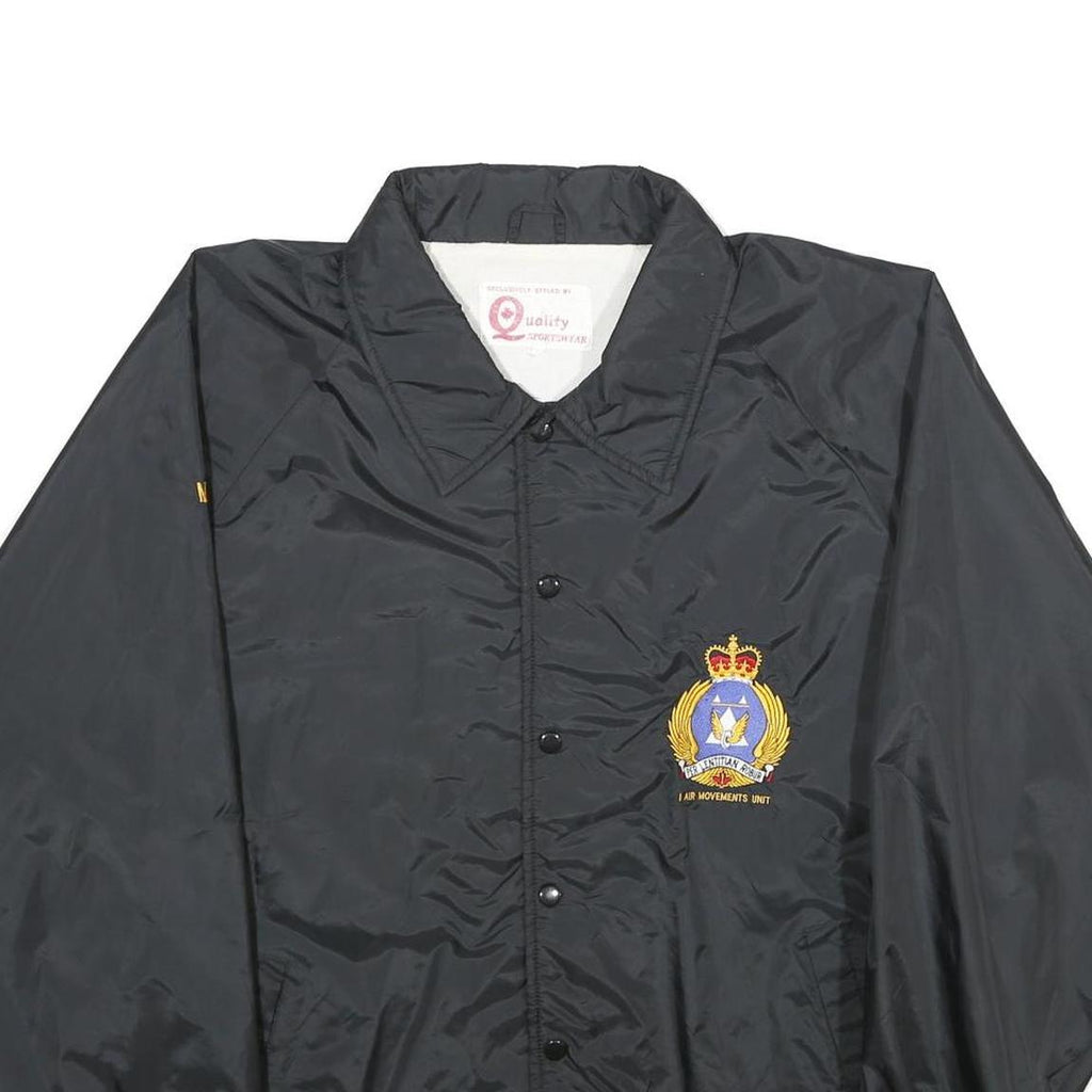 QUALITY SPORTSWEAR Mens Black Nylon Button Jacket L Plain Casual Lightweight