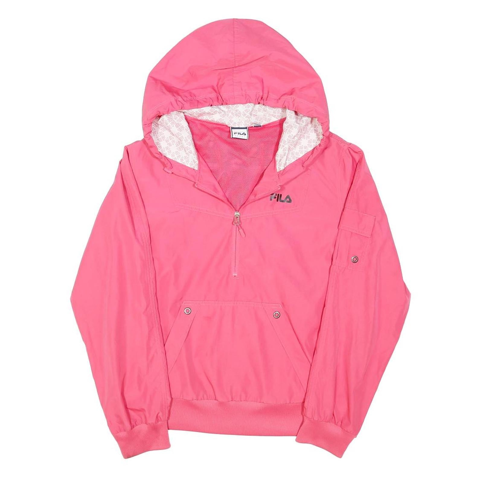 FILA Womens Pink Hooded Zip Jacket L Polycotton Plain Lightweight Sportswear