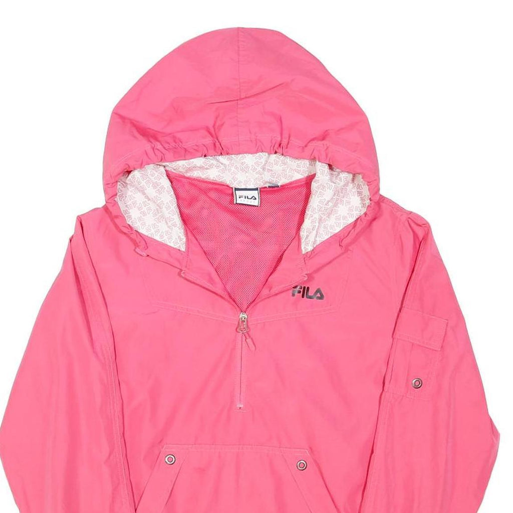 FILA Womens Pink Hooded Zip Jacket L Polycotton Plain Lightweight Sportswear