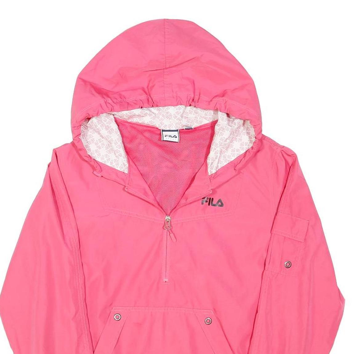 FILA Womens Pink Hooded Zip Jacket L Polycotton Plain Lightweight Sportswear