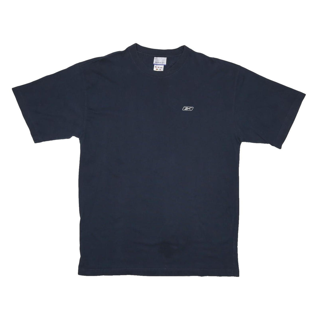 REEBOK Mens Navy Blue Logo Graphic T-Shirt L Short Sleeve Crew Neck Cotton