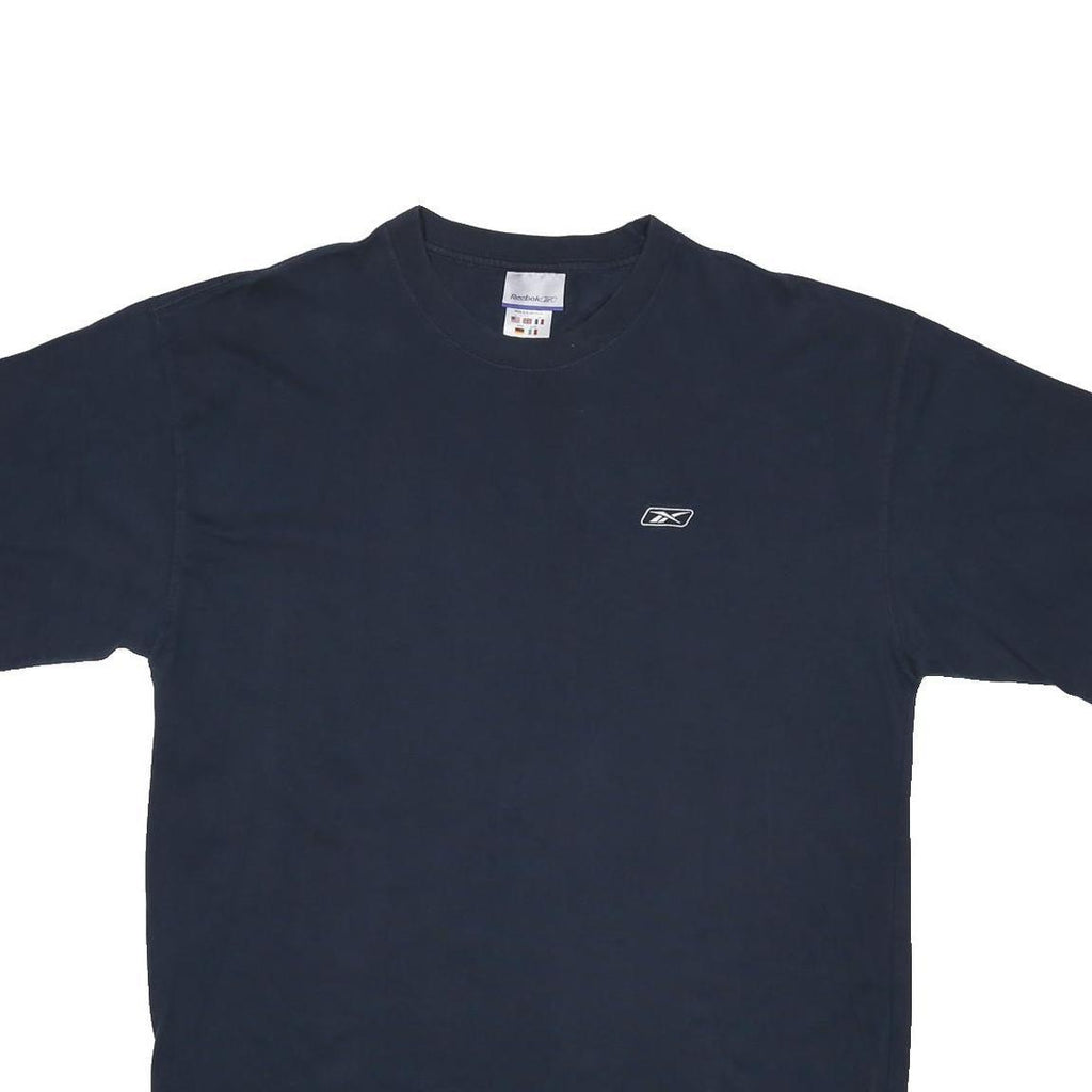 REEBOK Mens Navy Blue Logo Graphic T-Shirt L Short Sleeve Crew Neck Cotton