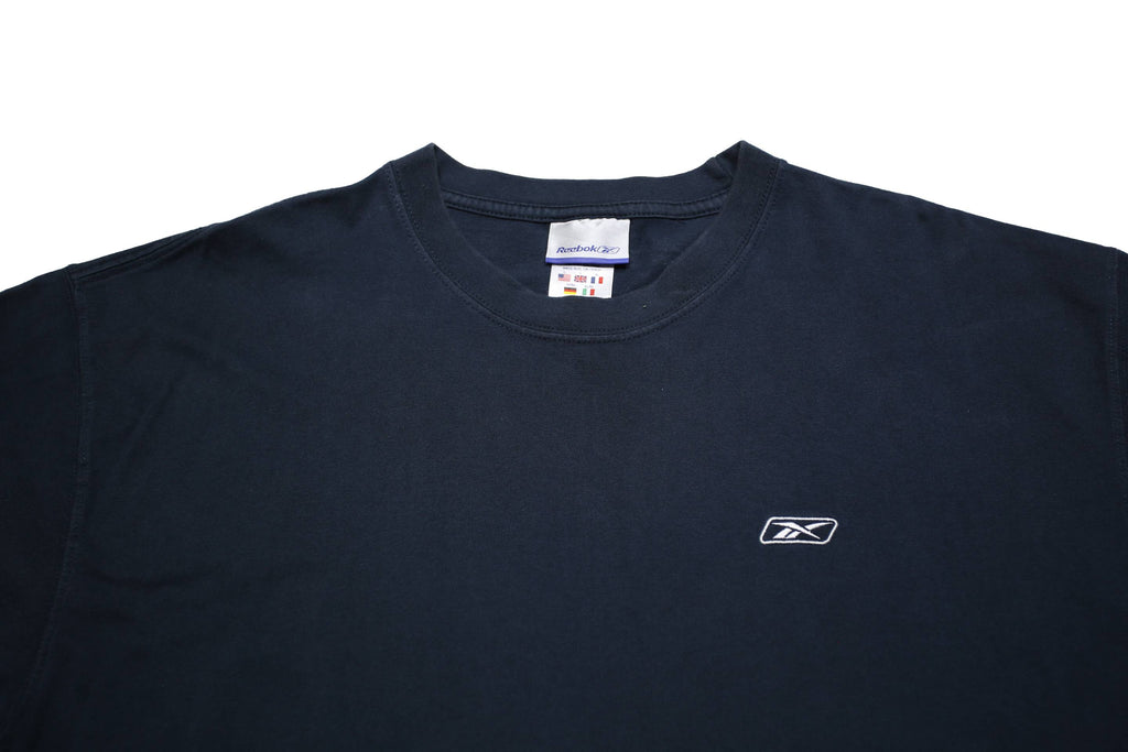 REEBOK Mens Navy Blue Logo Graphic T-Shirt L Short Sleeve Crew Neck Cotton