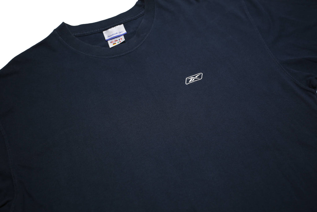 REEBOK Mens Navy Blue Logo Graphic T-Shirt L Short Sleeve Crew Neck Cotton