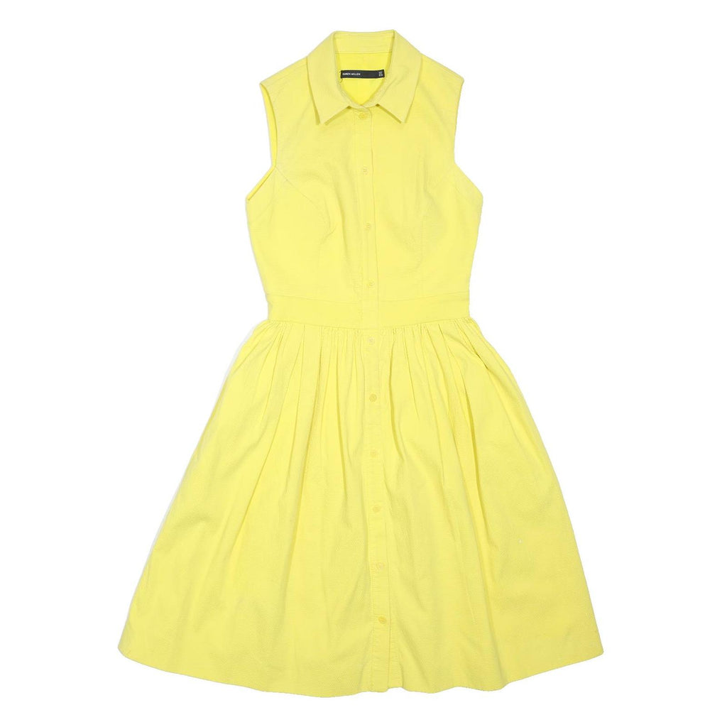 KAREN MILLEN Womens Yellow Cotton Blend Shirt Dress Sleeveless Midi UK 6