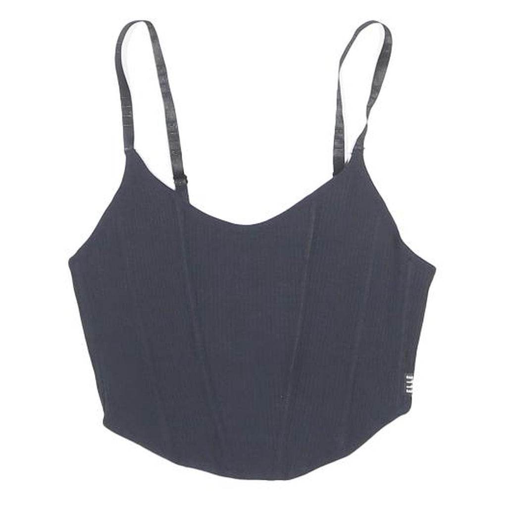 ELLE Womens Black Cropped Sleeveless V-Neck Top XS Cotton Blend Stylish