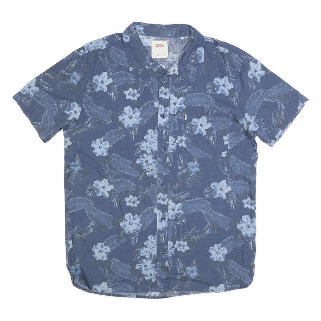 LEVI'S Mens Blue Floral Print Cotton Blend Shirt L Casual Summer Button