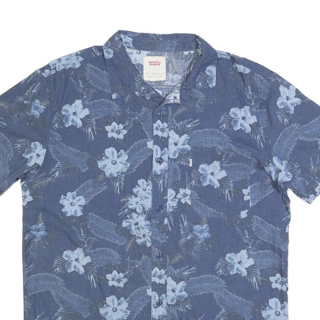 LEVI'S Mens Blue Floral Print Cotton Blend Shirt L Casual Summer Button