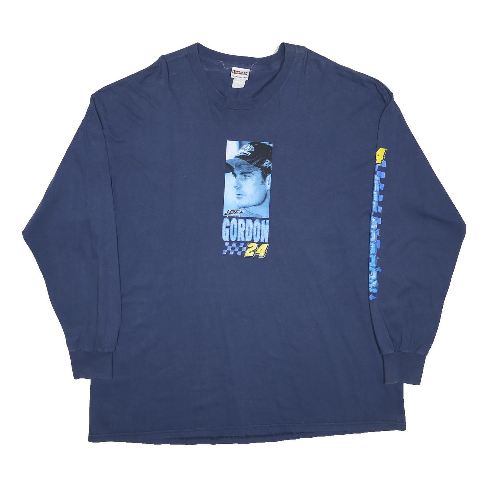 CHASE AUTHENTICS Mens Blue Jeff Gordon 24 Graphic T-Shirt 2XL Long Sleeve Crew